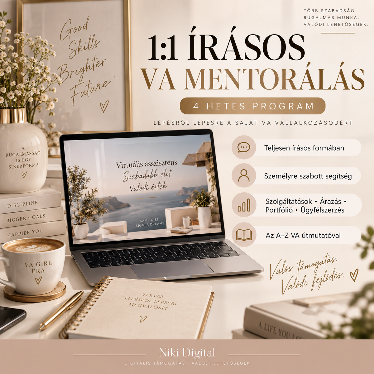 1:1 VA mentorálás 4hétig+Teljes útmutató ebook+sablonok